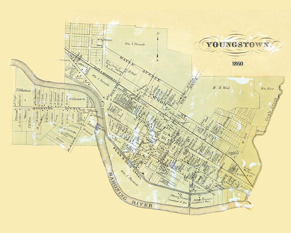 1860 Map of Youngstown Mahoning County Ohio