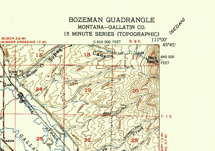 1953 Topo Map of Bozeman Quadrangle Montana
