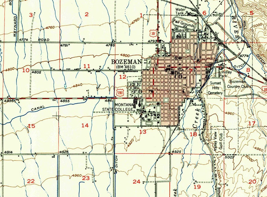 1953 Topo Map of Bozeman Quadrangle Montana