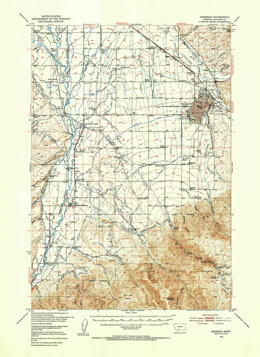 1953 Topo Map of Bozeman Quadrangle Montana
