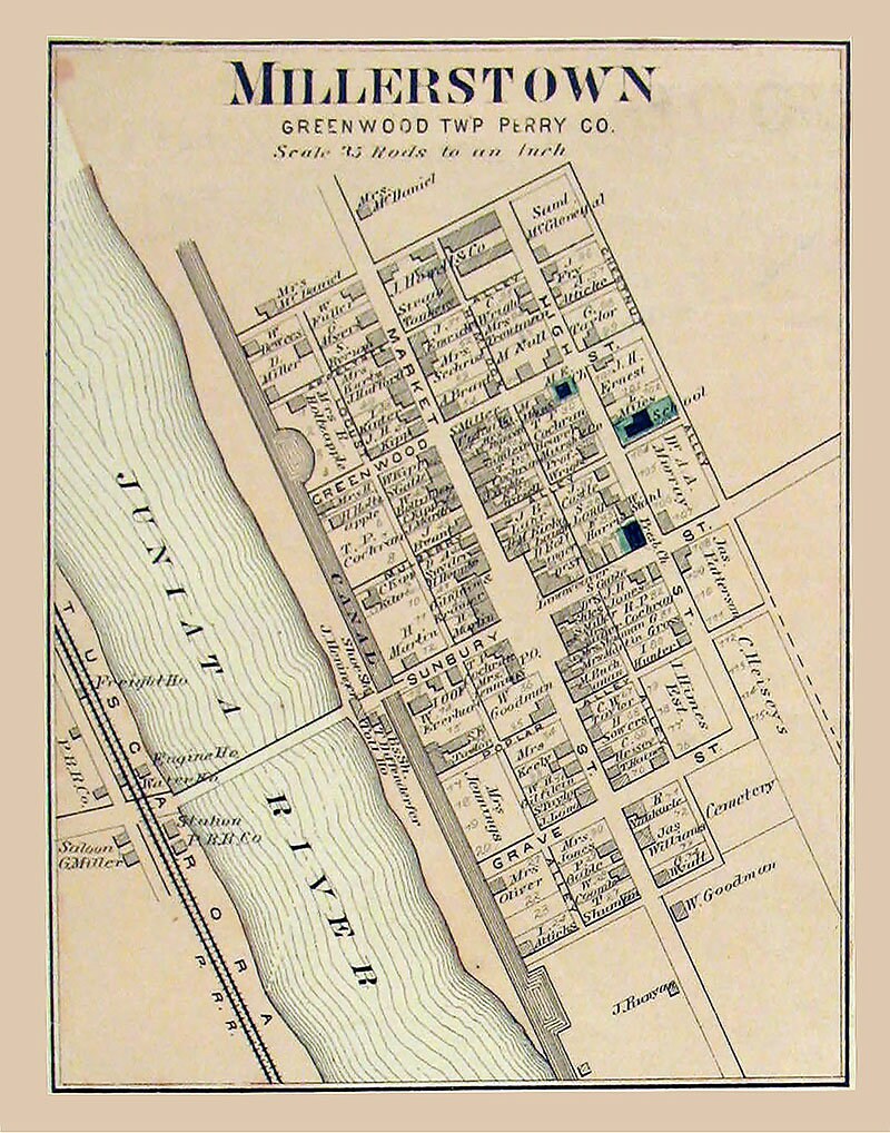 1871 Map of Millerstown Perry County Pennsylvania