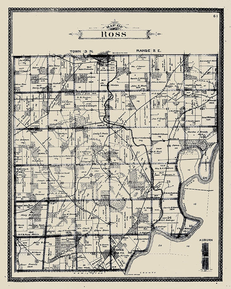 1885 Farm Line Map of Ross Township Butler County Ohio