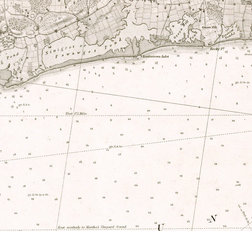 1855 Nautical Map of Eastern Part of Long Island Sound RI and Block Island