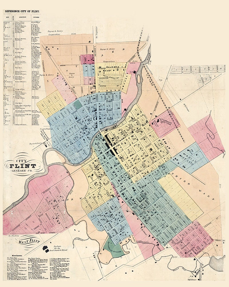 1859 Town Map of Flint Michigan