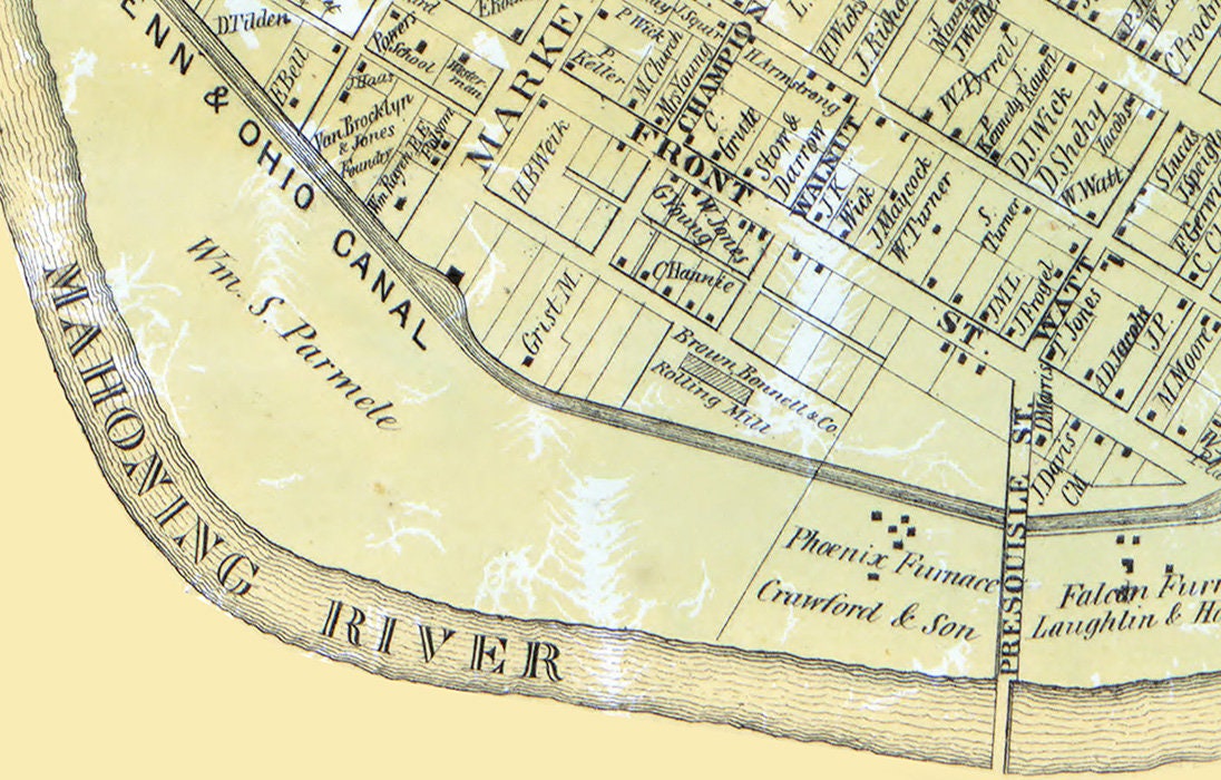 1860 Map of Youngstown Mahoning County Ohio