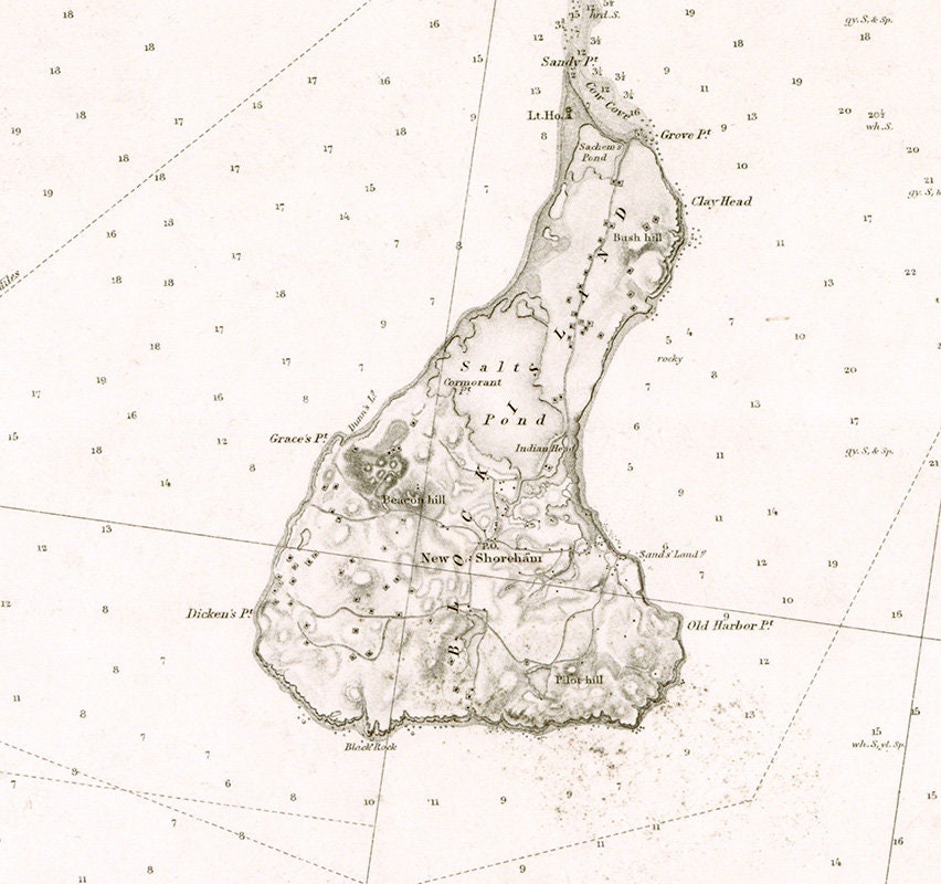 1855 Nautical Map of Eastern Part of Long Island Sound RI and Block Island