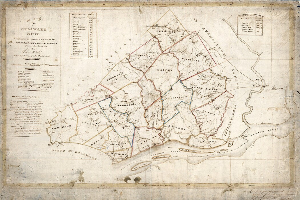 1816 Map of Delaware County Pennsylvania