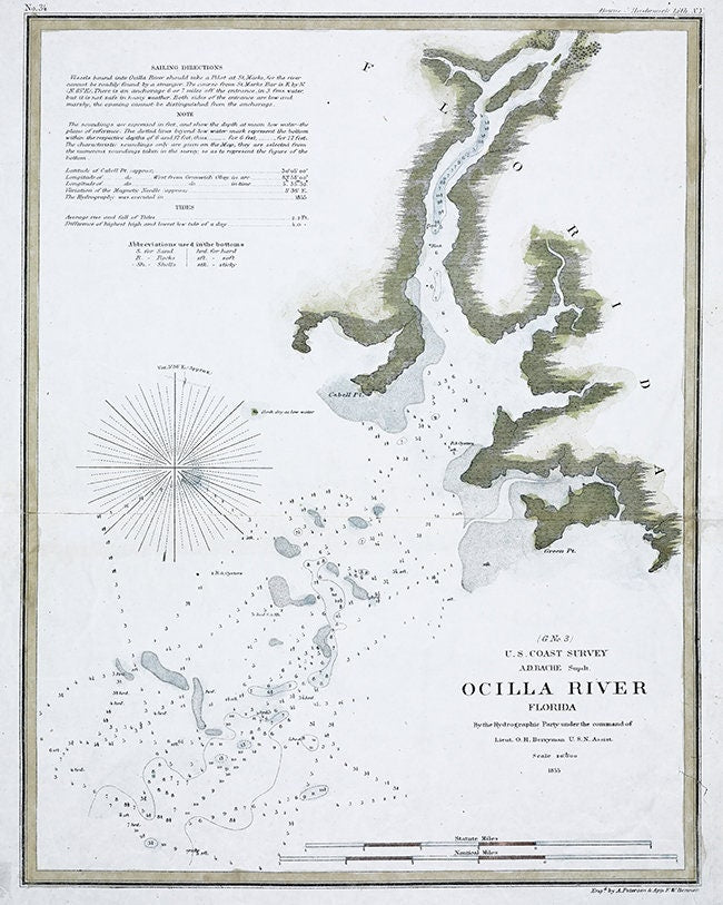 1855 Nautical Map of the Ocilla River Florida