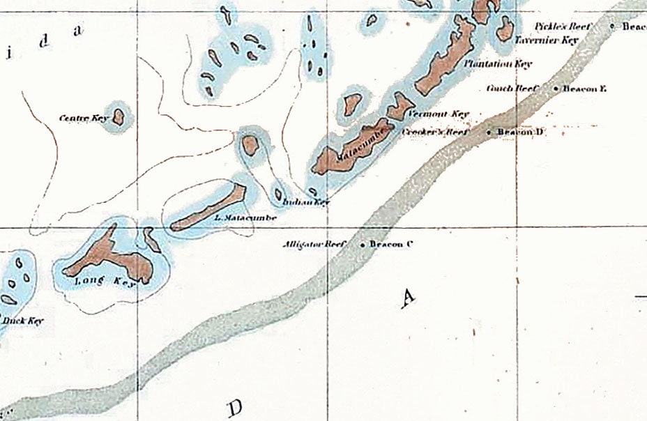 1855 Map of the Florida Keys and Reefs