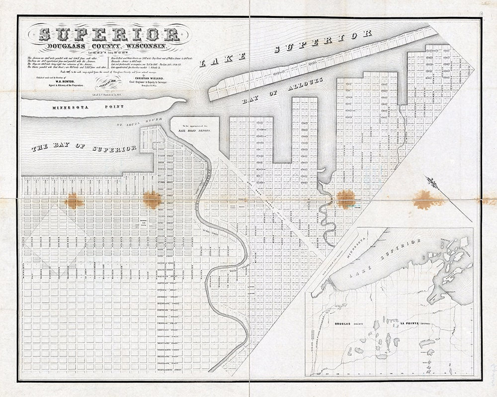 1856 Map of Superior Douglass County Wisconsin Lake Superior