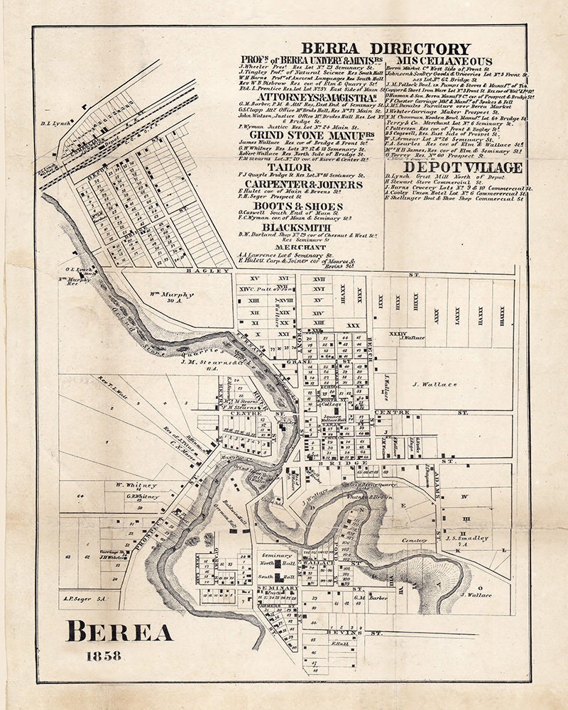 1858 Map of Berea Cuyahoga County Ohio
