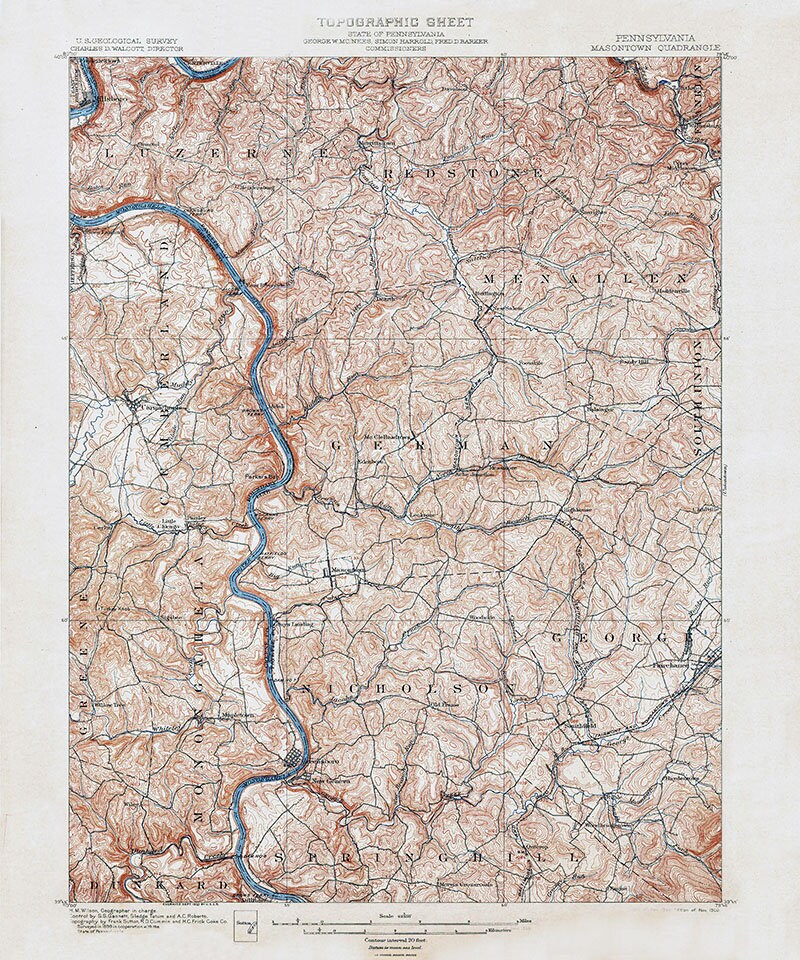 1903 Topo Map of Masontown PA Quadrangle Carmichaels Ceylon