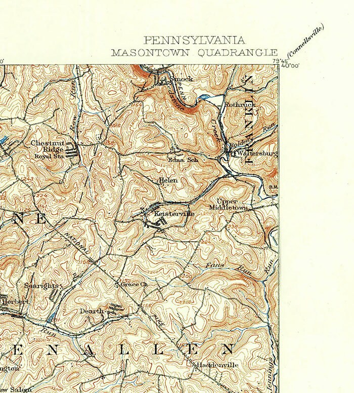 1931 Topo Map of Masontown PA Quadrangle Carmichaels Ceylon