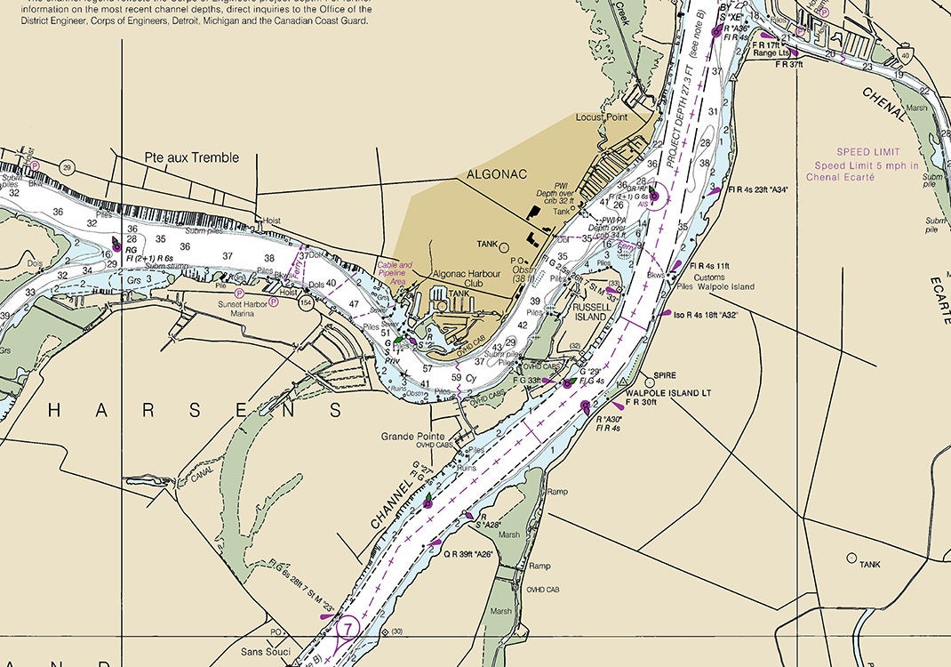 2018 Nautical Map of Saint Clair River Lake Huron Michigan