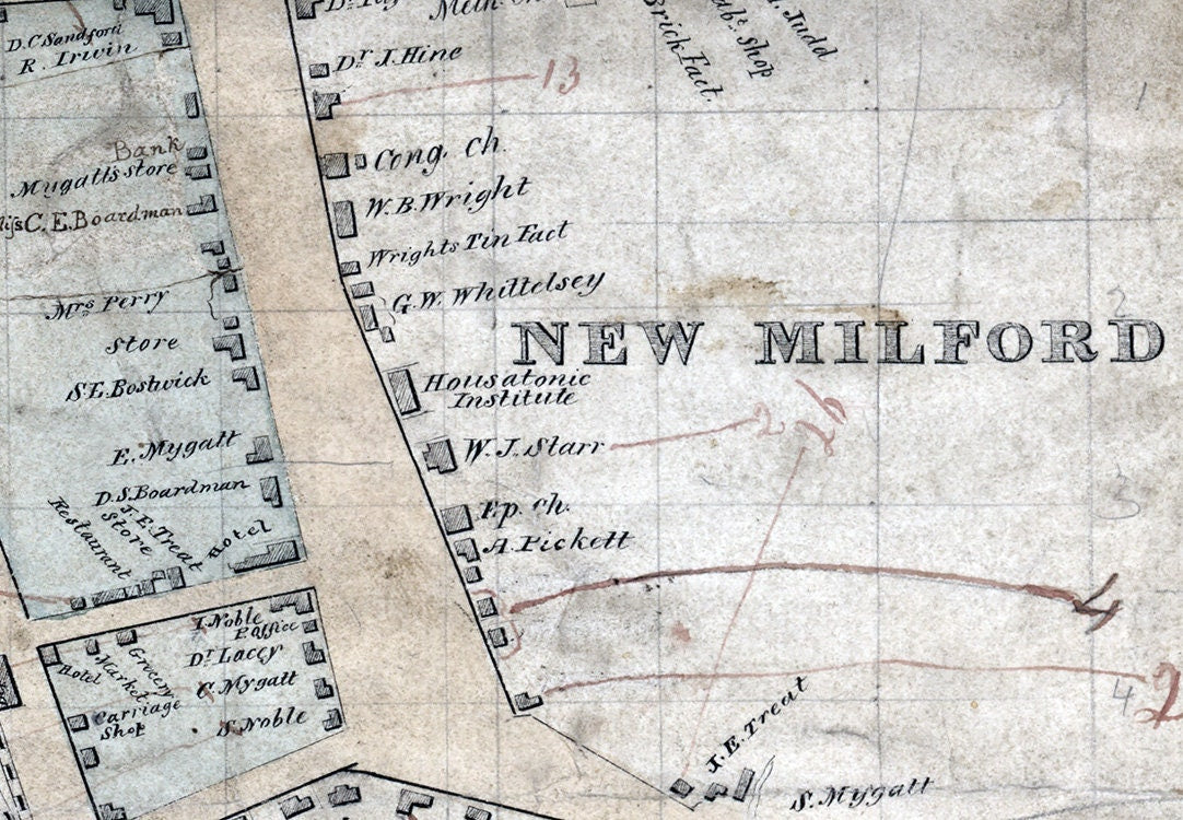 1853 Map of New Milford Litchfield County Connecticut