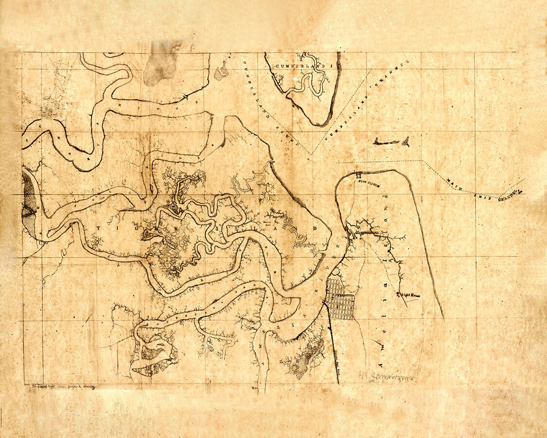 1860 Map of Fernandina Region Florida Amelia Island