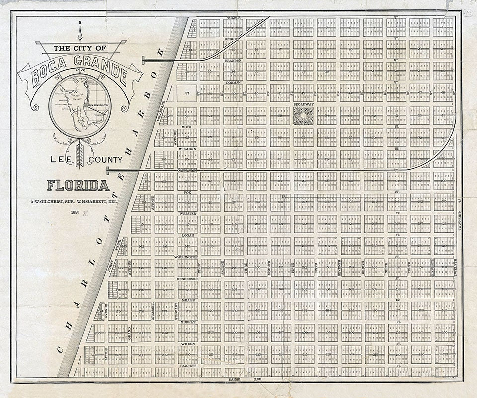 1887 Map of Boca Grande Lee County Florida