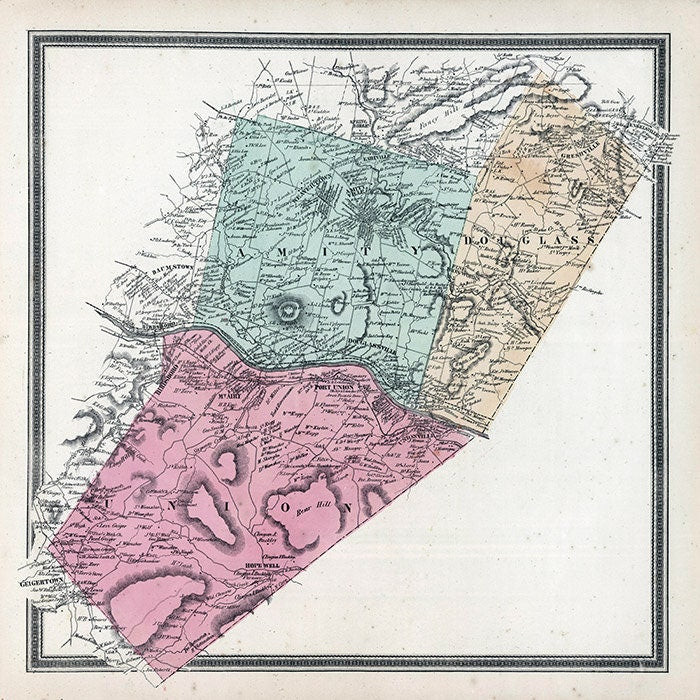 1862 Map of Amity Douglass and Union Townships Berks County Pennsylvania