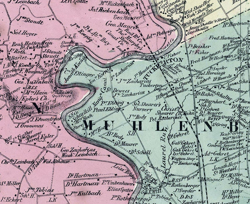 1862 Map of Bern Ontelaunee and Muhlenberg Townships Berks County Pennsylvania