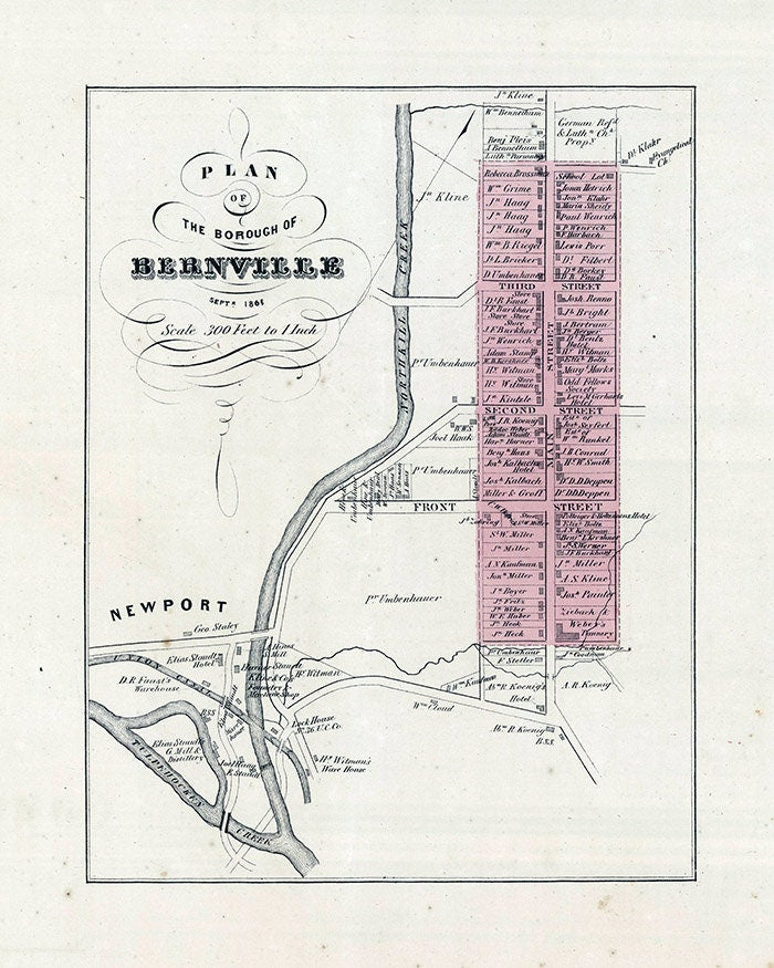 1862 Map of Bernville Berks County Pennsylvania