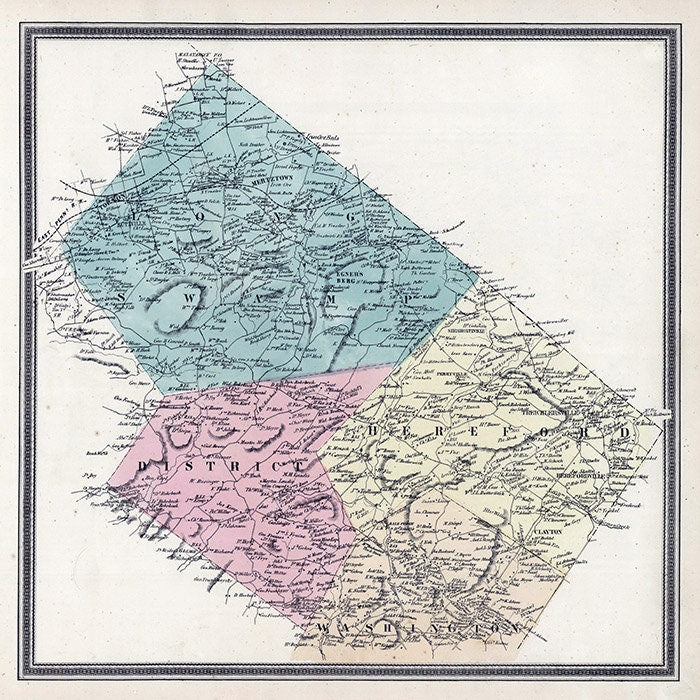 1862 Map of Long Swamp District Hereford and Washington Townships Berks County Pennsylvania