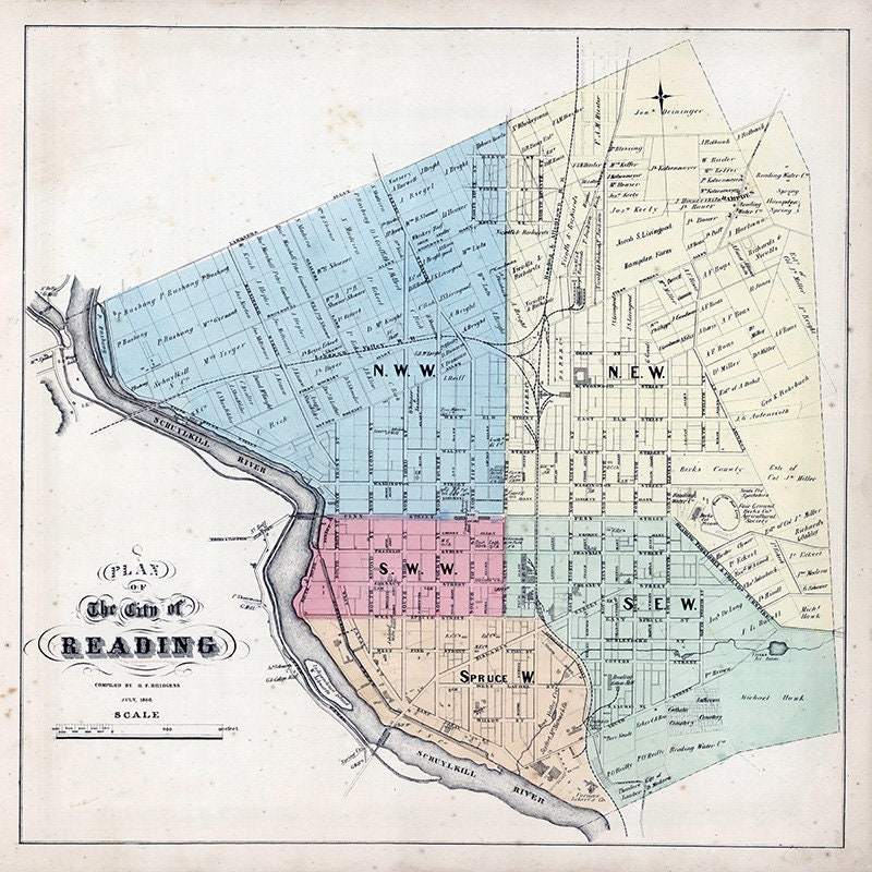 1862 Map of Reading Berks County Pennsylvania