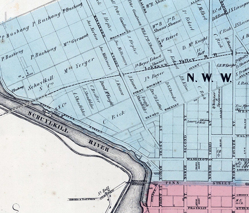 1862 Map of Reading Berks County Pennsylvania