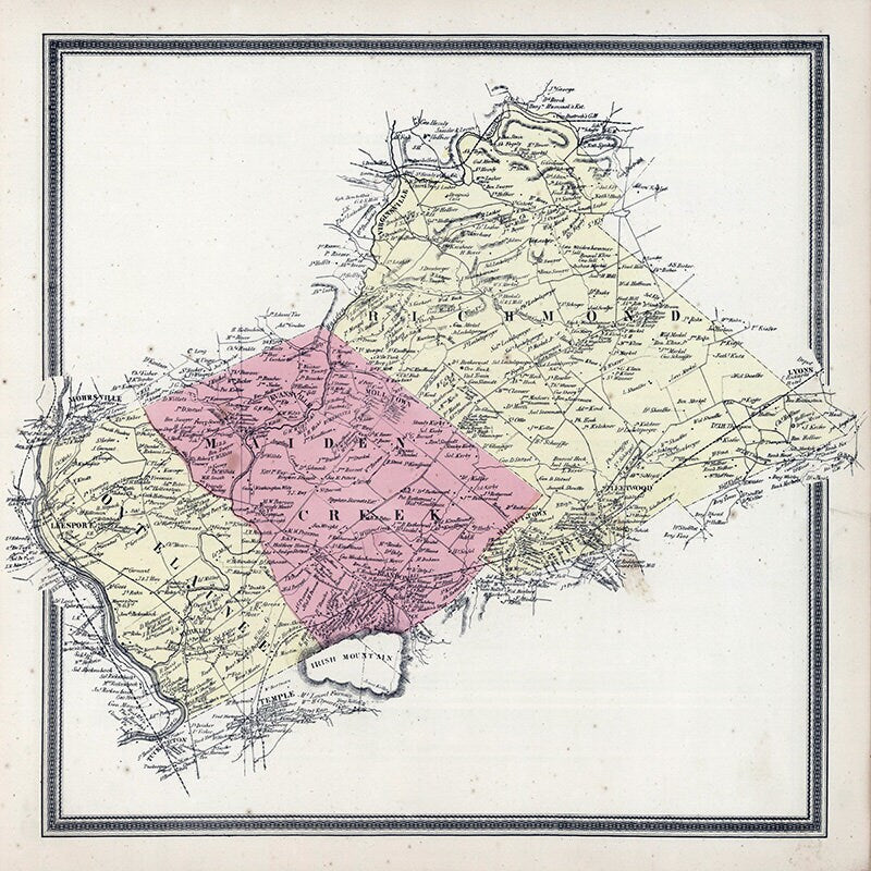 1862 Map of Richmond Maiden Creek and Ontelaunee Townships Berks County Pennsylvania