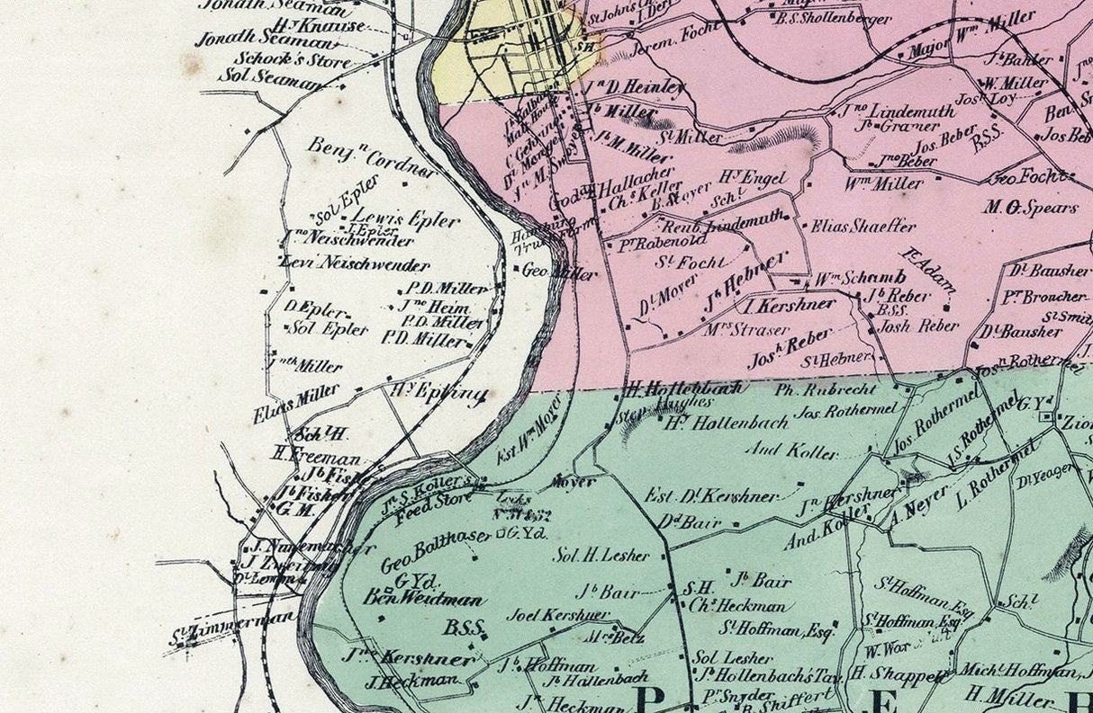 1862 Map of Windsor and Perry Townships Berks County Pennsylvania