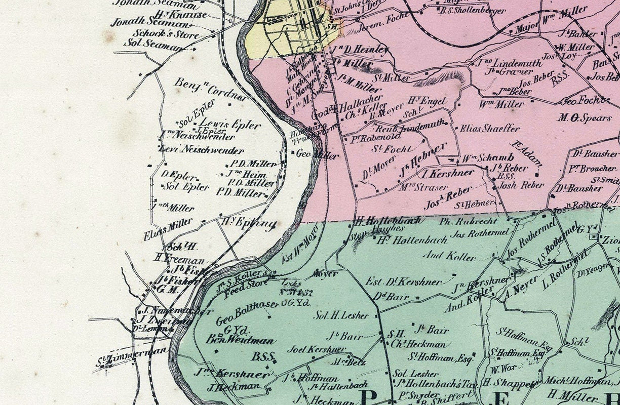 1862 Map of Windsor and Perry Townships Berks County Pennsylvania