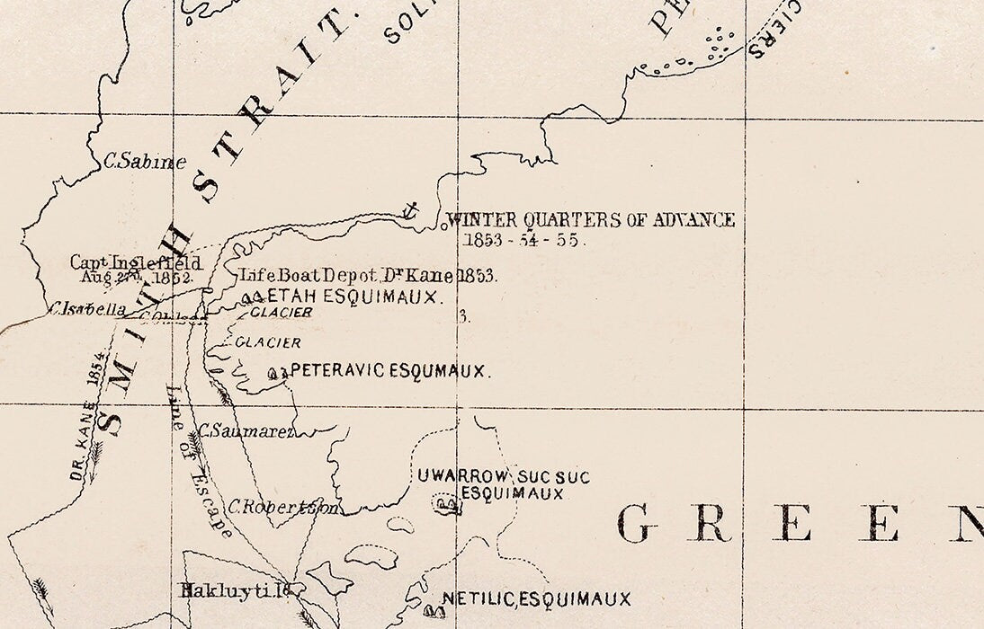 1855 Nautical Chart showing the American Arctic Expedition