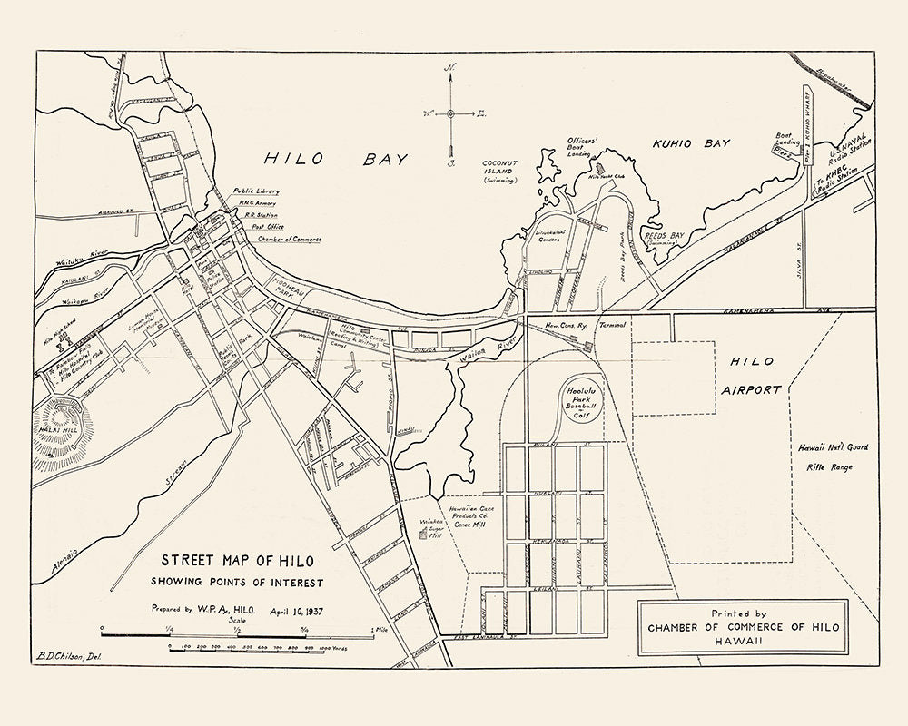 1937 Town Map of Hilo Hawaii