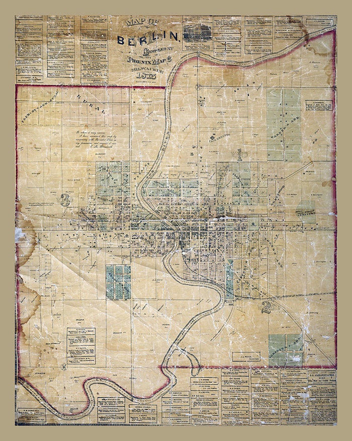 1875 Map of Berlin Green Lake County Wisconsin