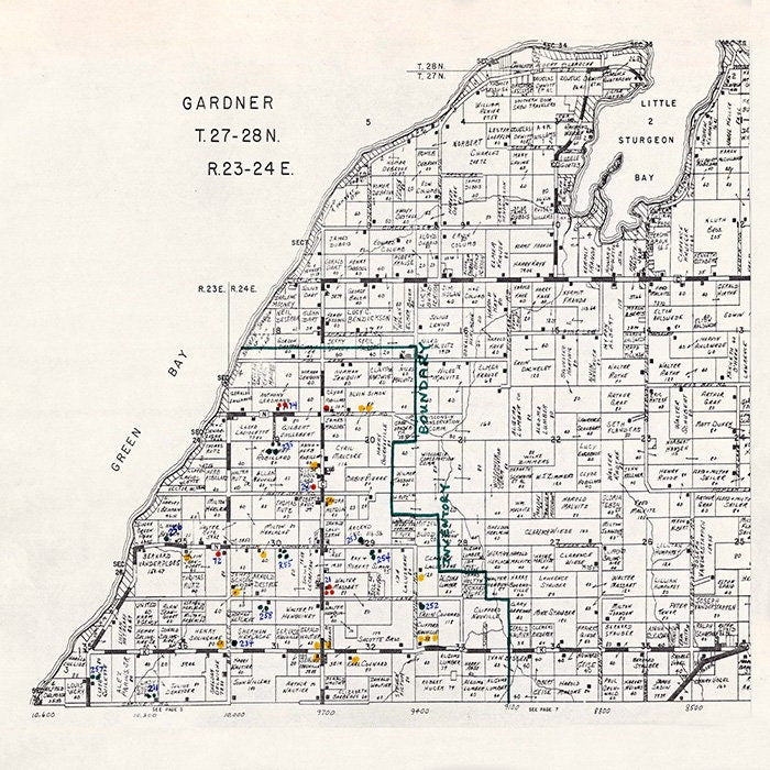 1890s Town Map of Gardner Door County Wisconsin