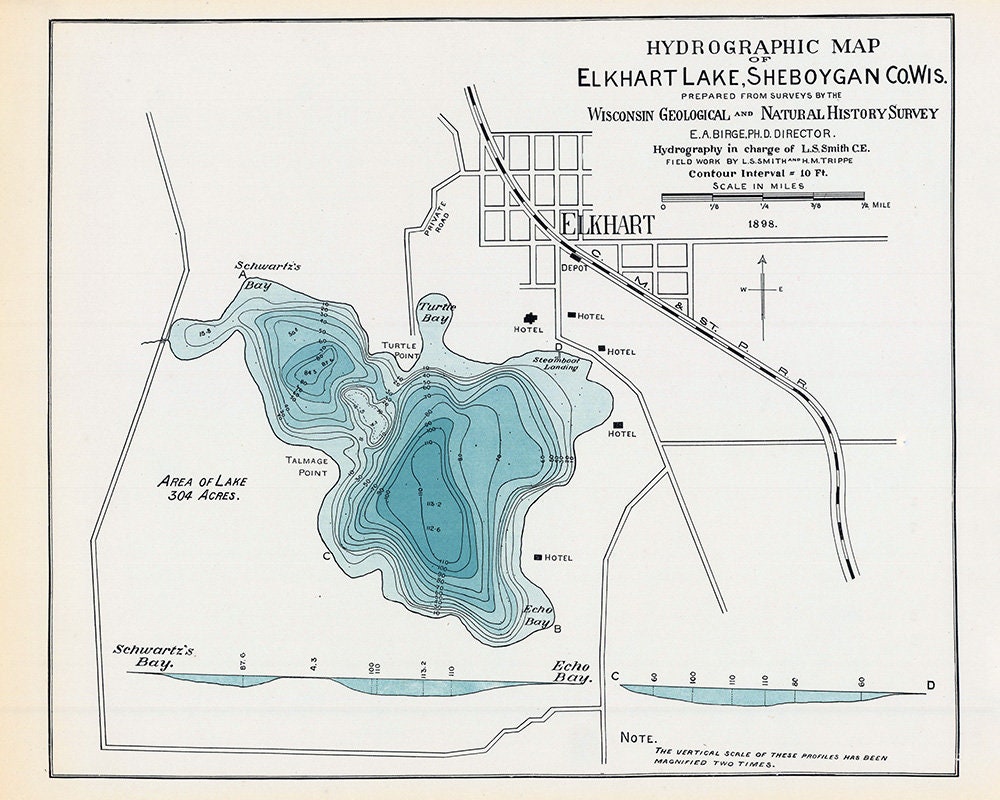 1898 Map of Lake Elkhart Sheboygan County Wisconsin