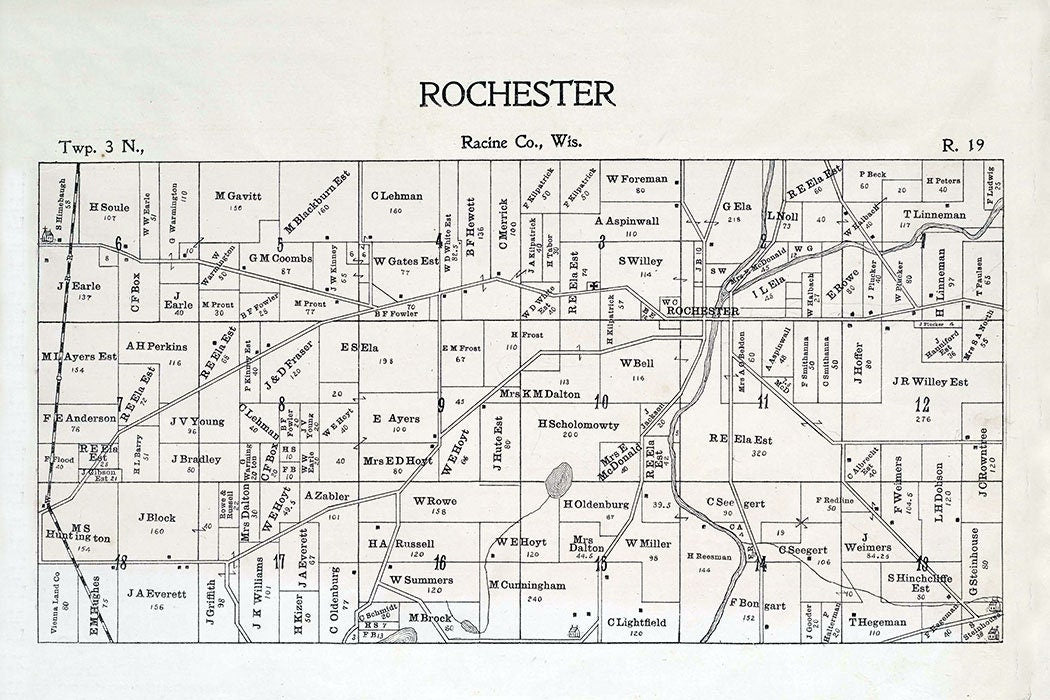 1899 Map of Rochester Wisconsin and Environs