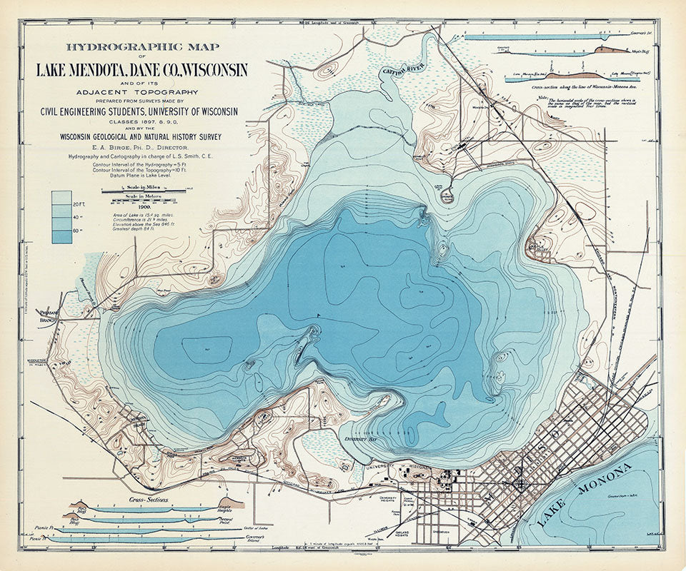 1900 Map of Lake Mendota Dane County Wisconsin