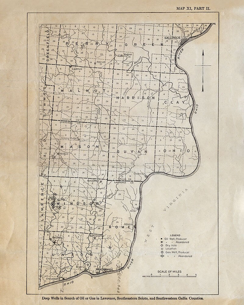 1916 Oil & Gas Well Map of Lawrence Scioto and Southwestern Gallia County Ohio