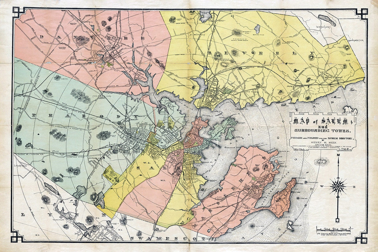 1884 Map of Salem Massachusetts and Surrounding Towns