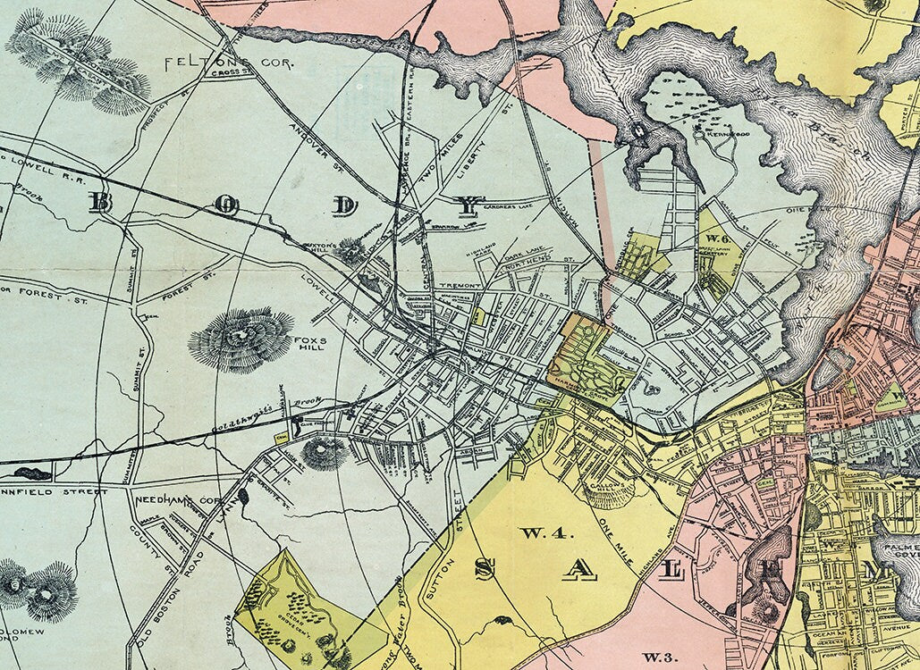1884 Map of Salem Massachusetts and Surrounding Towns