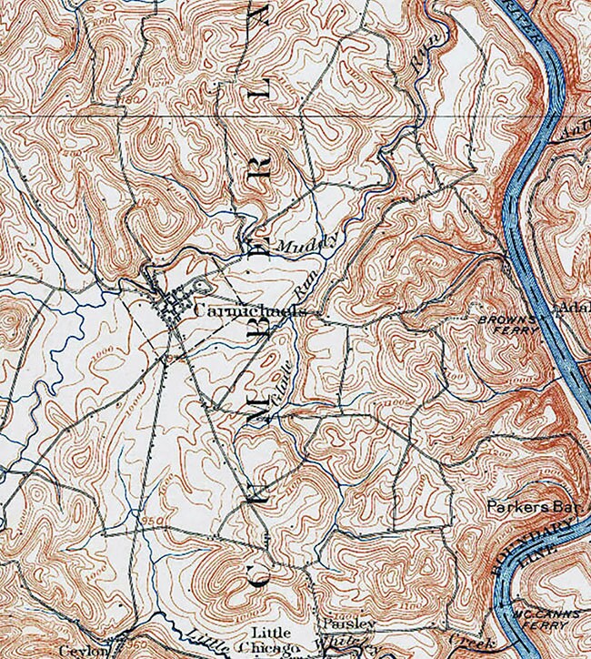 1903 Topo Map of Masontown PA Quadrangle Carmichaels Ceylon