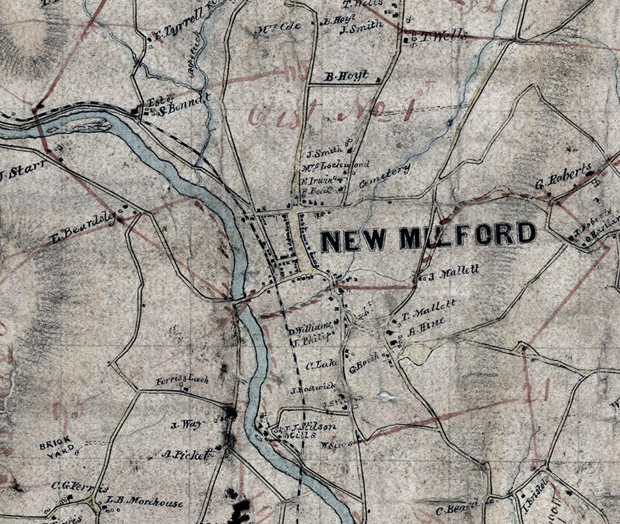 1853 Map of New Milford Litchfield County Connecticut