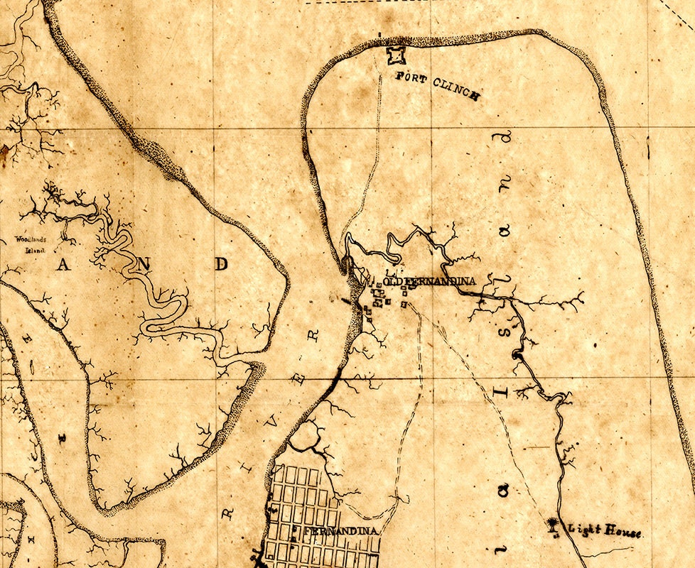 1860 Map of Fernandina Region Florida Amelia Island