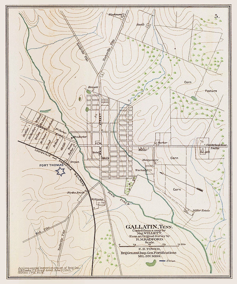 1895 Map of Gallatin Sumner County Tennessee