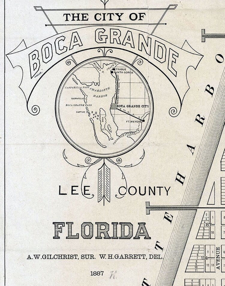 1887 Map of Boca Grande Lee County Florida