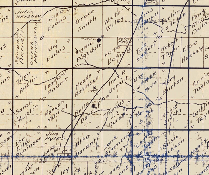 1903 Farm Line Map of The Muskogee County Oil Field Oklahoma