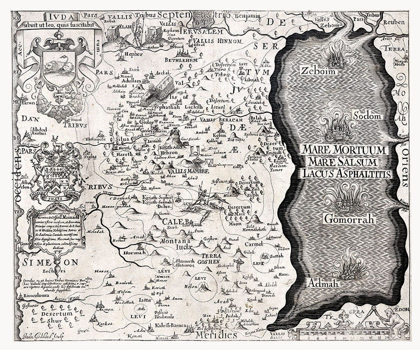 1650 Map of Juda Palestine Holy Lands Bible Geography