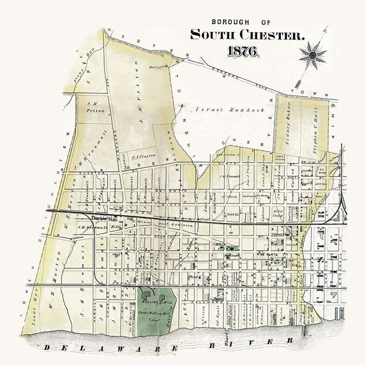1876 Map of South Chester Delaware County Pennsylvania
