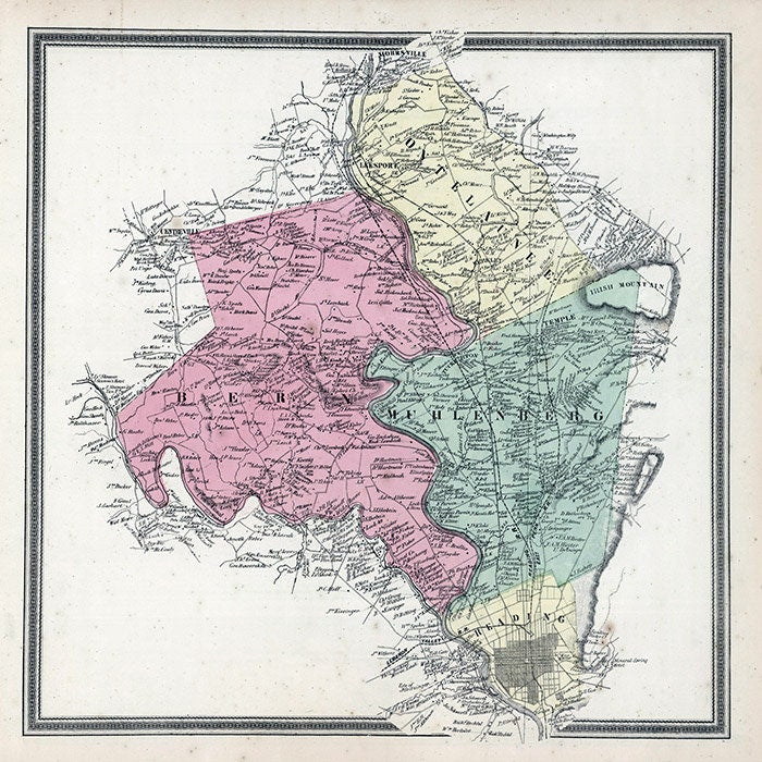 1862 Map of Bern Ontelaunee and Muhlenberg Townships Berks County Pennsylvania
