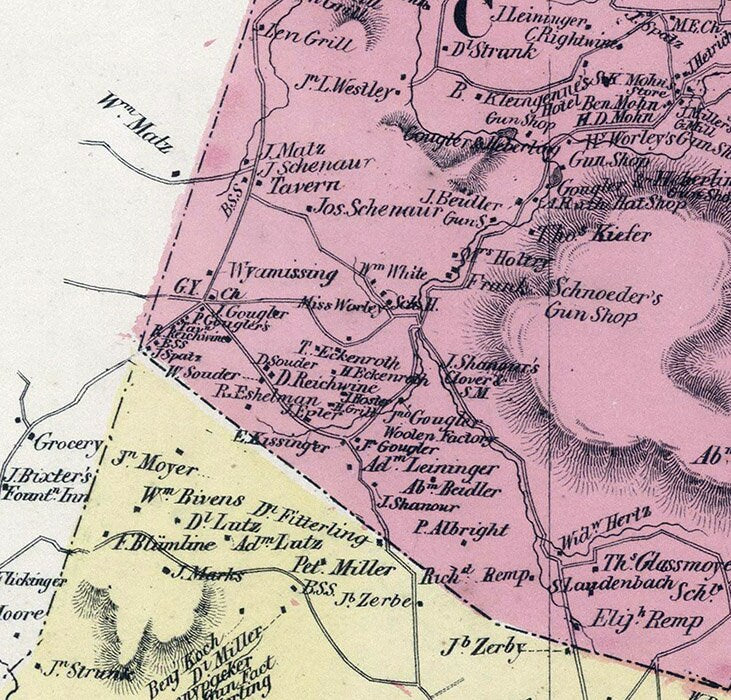 1862 Map of Cumru and Brechnock Townships Berks County Pennsylvania